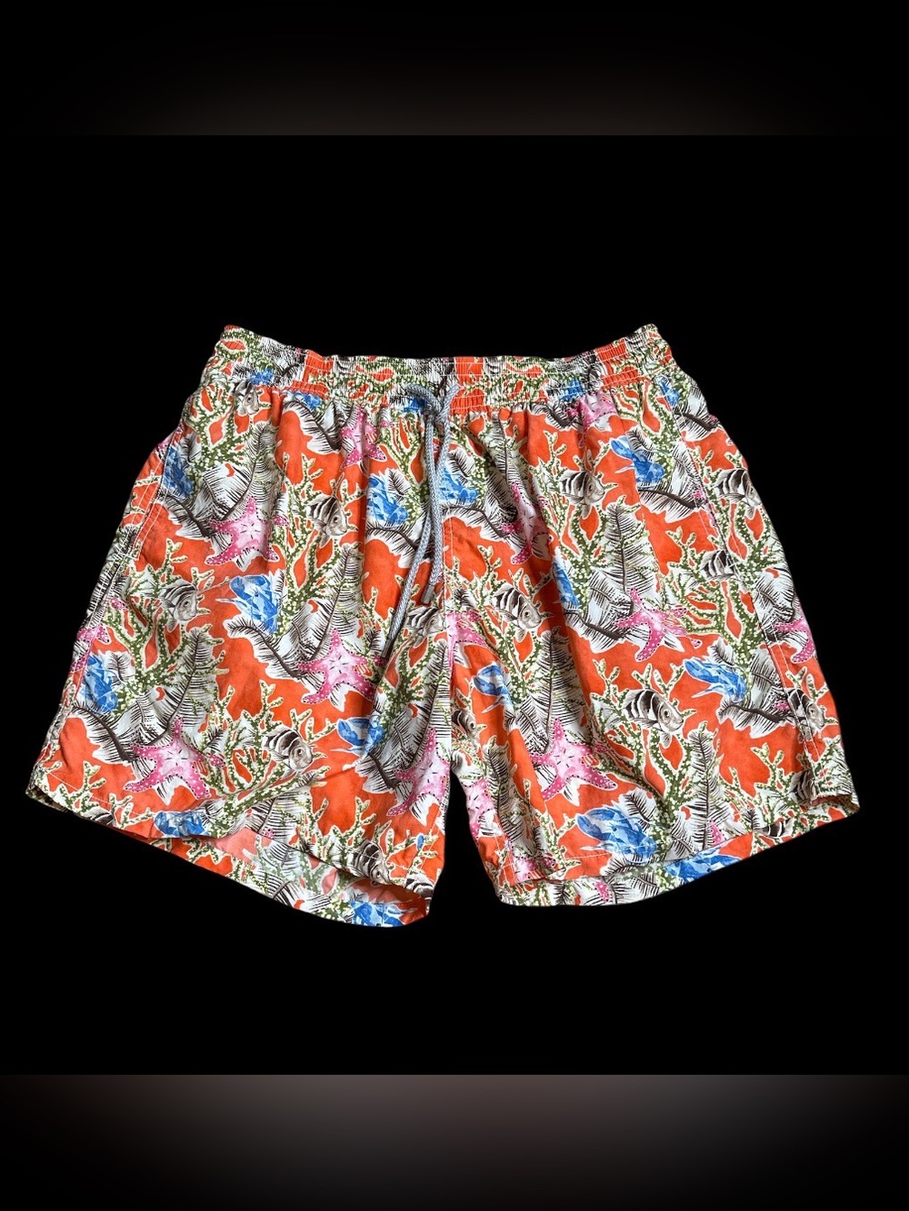 Vilebrequin Swim Trunks Mens XXL 2XL Orange Moorea Hawaii Coral Reef Print